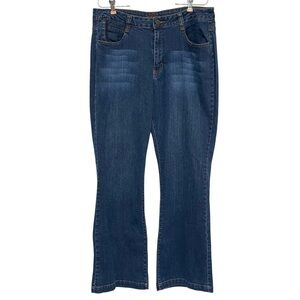 Kikit Wide Leg High Rise Jeans Dark Wash Blue Denim Stretch Comfy Chic Size 16